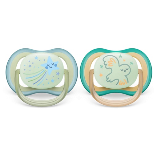 Avent Suzete Ultra Air Night Time 0-6 luni Multicolor x 2 bucati (SCF 376/18)