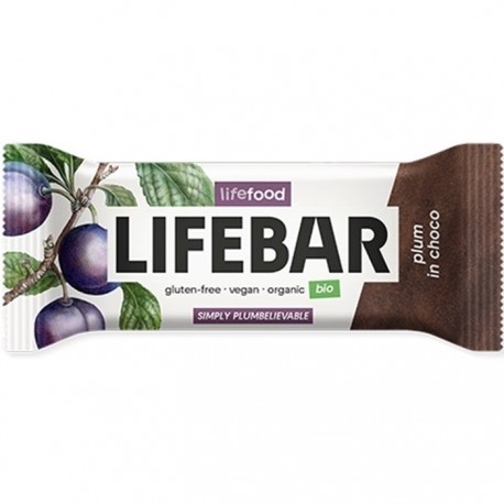 Lifebar Baton raw vegan cu prune in ciocolata bio x 40 grame