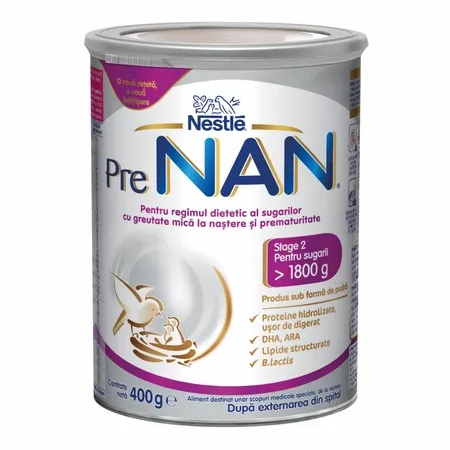 Nestle PreNAN Stage 2, formula de lapte praf pentru regimul dietetic al sugarilor cu greutate mica la nastere si prematuritate x 400 grame