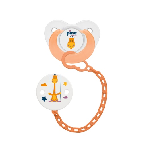 Pine Natura suzeta 6-18 luni cu lantisor si clip, model Girafa Portocalie