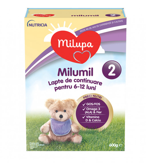 Milumil 2, formula de lapte praf de continuare de la 6 luni, 600 grame
