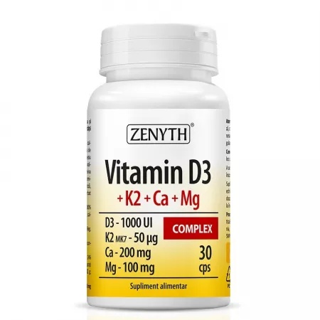 Zenyth Vitamina D3+ Vitamina K2 + Calciu + Magneziu Complex x 30 capsule
