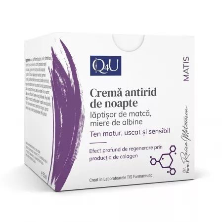 Q4U Crema antirid de noapte, laptisor de matca si miere Matis x 50ml