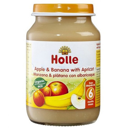 Holle Piure BIO de mere, banane si caise pentru bebelusi x 190 grame