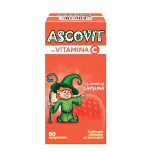 Ascovit Vitamina C 100mg cu aroma de capsuni x 60 comprimate masticabile