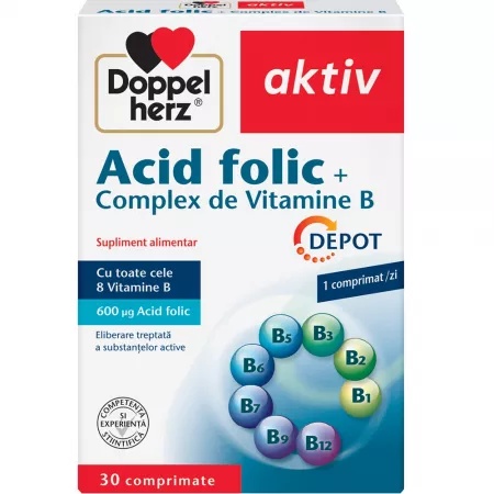 Doppelherz Aktiv Acid folic + complex de vitamine B x 30 comprimate