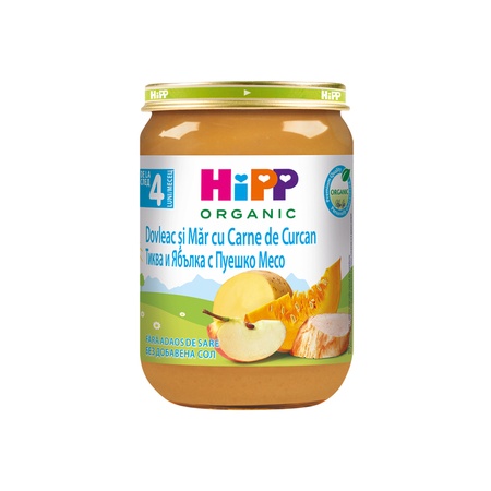 Hipp Piure BIO cu dovleac, mar si carne de curcan x 190 grame