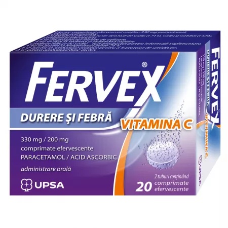 Fervex Durere si Febra Vitamina C 330mg/200mg x 20 comprimate efervescente