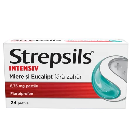Strepsils Intensiv cu miere si eucalipt fara zahar x 24 comprimate