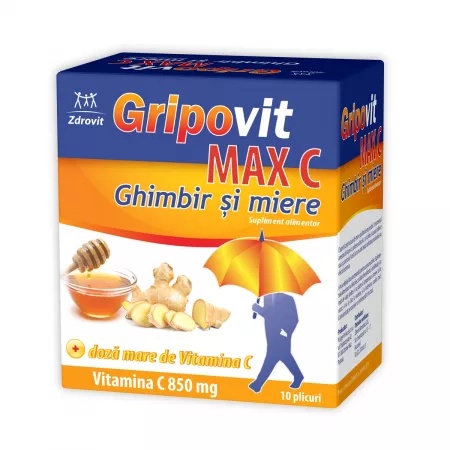 Gripovit Max C cu ghimbir si miere x 10 plicuri