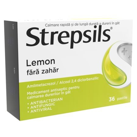 Strepsils Lemon fara zahar x 36 comprimate de supt