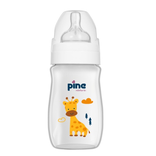 Pine Natura Biberon cu gat larg si tetina 0-6 luni, model Alb x 250ml