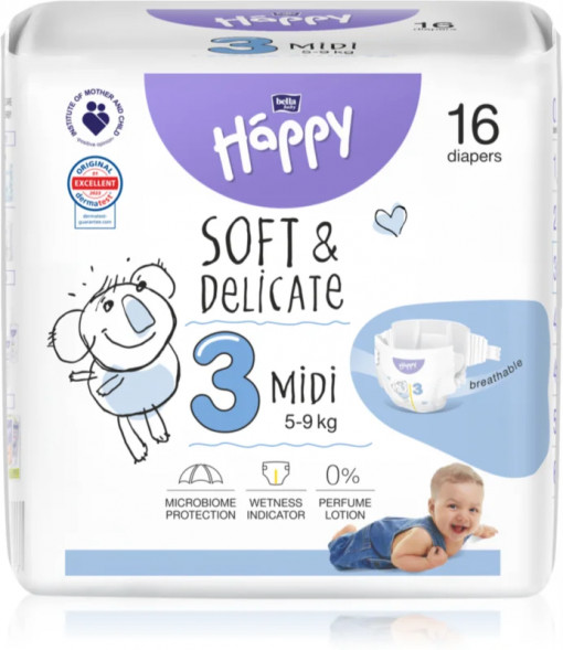 Scutece Bella Happy Midi nr. 3 (5-9kg) x 16 bucati