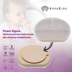 Farfurie Silicon cu Capac Appekids Bubble Beige - Img 3