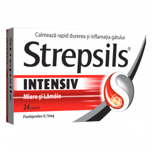 Strepsils Intensiv cu Miere si Lamaie x 24 comprimate de supt