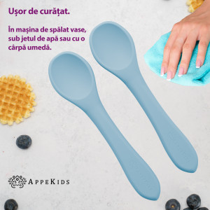 Lingurite din silicon pentru diversificare bebelus, Appekids Aqua Blue - Img 3