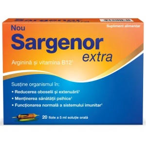 Sargenor Extra solutie orala cu Arginina si Vitamina B12 x 20 fiole