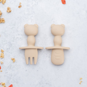 Tacamuri din silicon pentru diversificare bebelusi, Appekids Bubble Beige - Img 4