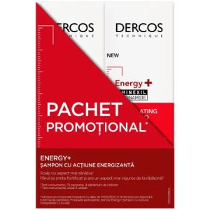 Vichy Dercos pachet sampon energizant impotriva caderii parului cu Aminexil Dercos Energy+, 200ml x 2 bucati