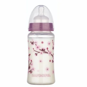 Baby Nova Biberon decorat fara BPA x 300ml (cu gat larg si tetine sistem anticolici, cod 48002) - Img 2