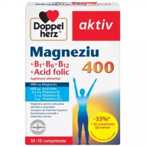 Doppel Herz Aktiv Magneziu 400+ B1 + B6 + B12 +Acid Folic x 40 comprimate