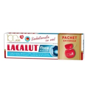 Lacalut pachet Flora White Pasta de dinti x 75ml + Ata dentara