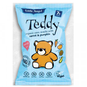 Pufuleti BIO cu dovleac si morcov Little Angel Teddy, fara gluten x 30 grame