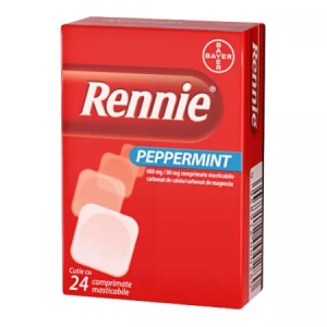 Rennie Peppermint 680mg/80mg x 24 comprimate masticabile