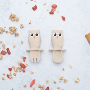 Set de tacamuri din silicon Appekids Owl Beige