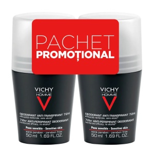 Vichy Pachet deodorant roll-on antiperspirant control extrem pentru barbati eficacitate 72h, 50ml x 2 bucati