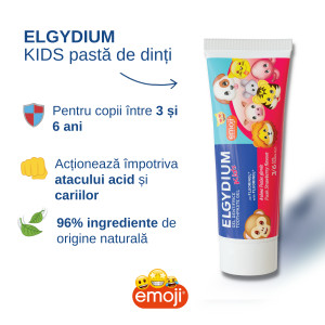 Elgydium Emoji Kids Pasta de dinti cu aroma de capsuni pentru copii 3-6 ani x 50ml - Img 2