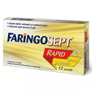Faringosept Rapid Miere si Lamaie 2mg/0,6mg/1,2mg x 12 pastile de supt