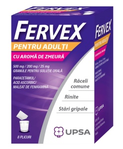 Fervex Raceala si Gripa pentru adulti cu aroma de zmeura x 8 plicuri