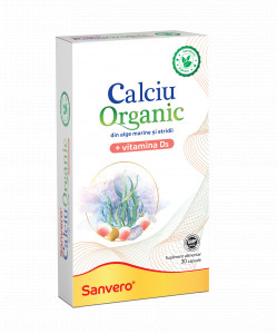Sanvero Calciu Organic din alge si stridii + vitamina D3 x 30 capsule