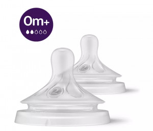 Philips Avent Tetine din silicon Natural cu flux lent, de la 0 luni x 2 bucati (cod SCY962/02)