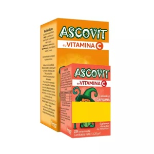 Ascovit Vitamina C 100mg cu aroma de portocale x 60 comprimate masticabile + Ascovit Vitamina C 100mg cu aroma de capsuni x 20 comprimate masticabile