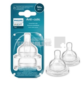 Avent Tetine din silicon Clasic anticolici, de la 1 luna x 2 bucati (cod SCY762/02)