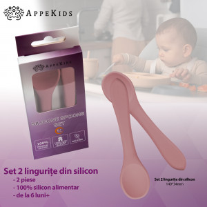 Lingurite din silicon pentru diversificare bebelus, Appekids Old Rose - Img 2