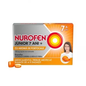 Nurofen Junior cu aroma de portocale, 7-12 ani x 12 capsule masticabile