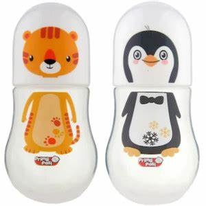 Primii Pasi Biberon decorat model Pinguin/Tigru/Maimuta/Pui x 275ml (cod JP1102)