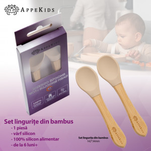 Set lingurite din bambus pentru copii Appekids Beige x 2 bucati - Img 2