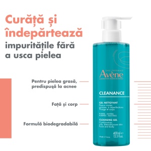 Avene Cleanance Gel de curatare ten gras acneic x 400ml - Img 2
