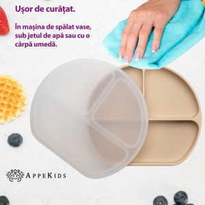 Farfurie Silicon cu Capac Appekids Bubble Beige - Img 7