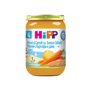 Hipp Piure BIO cu morcovi, cartofi si somon salbatic x 190 grame