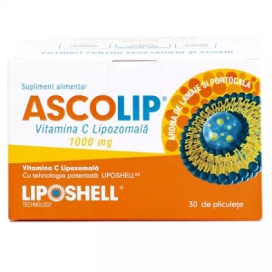 Ascolip Vitamina C 1000mg Lipozomala cu aroma de portocale si lamaie x 30 plicuri