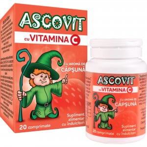 Ascovit Vitamina C 100mg cu aroma de capsuni x 20 comprimate masticabile