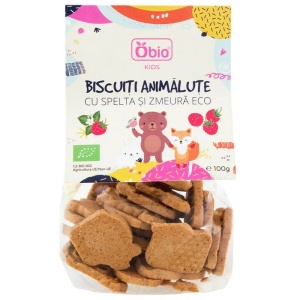 Biscuiti BIO in forma de animalute cu spelta si zmeura Obio x 100 grame