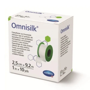 Hartmann Omnisilk Plasture hipoalergenic pe suport de matase cu margini zimtate, 2.5cm x 9.2m