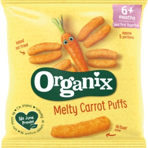 Organix Snack Bio din porumb cu morcovi, de la 6 luni x 20 grame