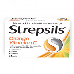 Strepsils Orange cu Vitamina C x 24 pastile de supt